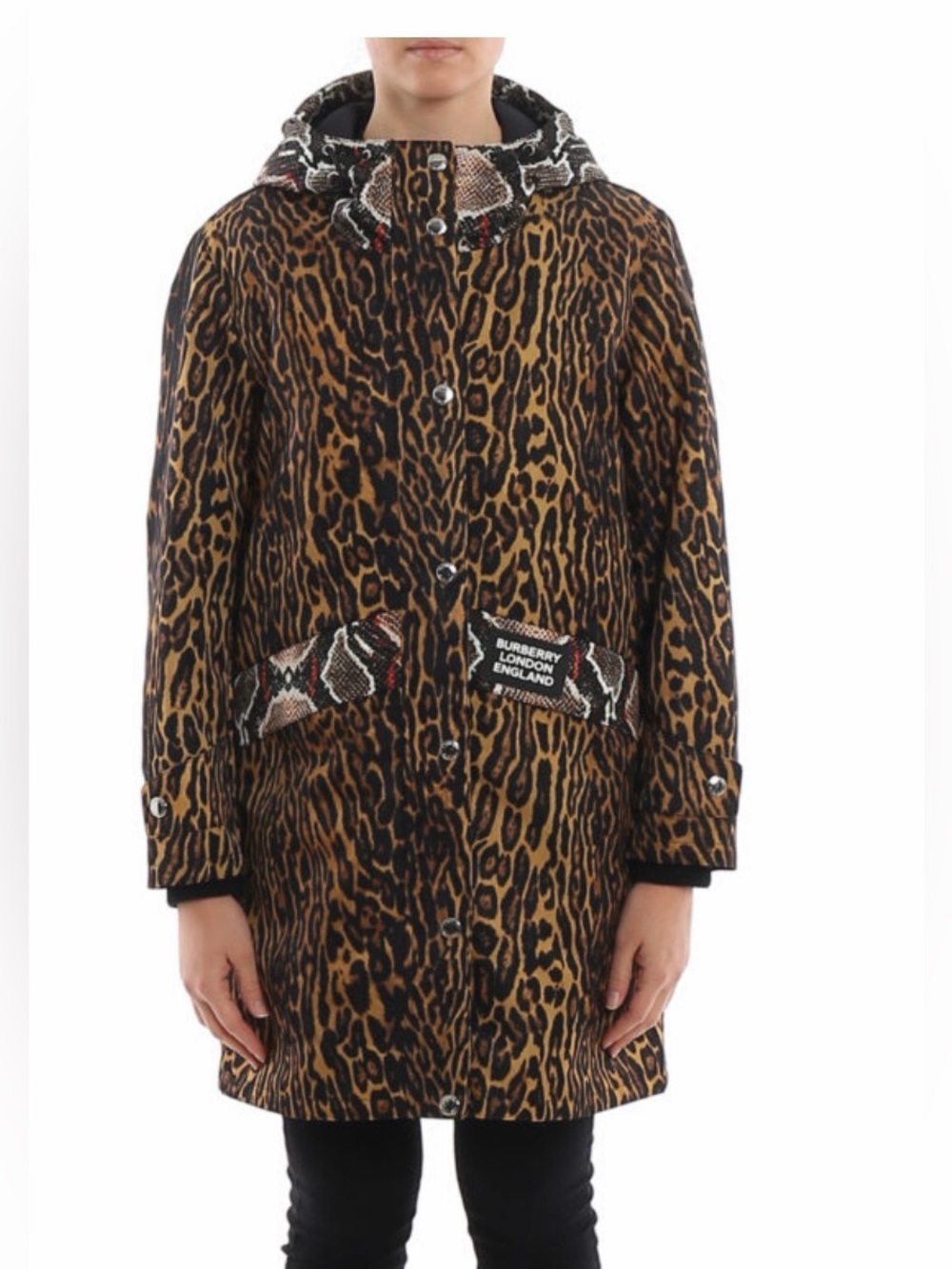 Burberry Cramond Leopard Python Print Hooded Coat US 14